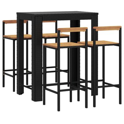 vidaXL 5 Piece Garden Bar Set Black Poly Rattan&Solid Wood Acacia