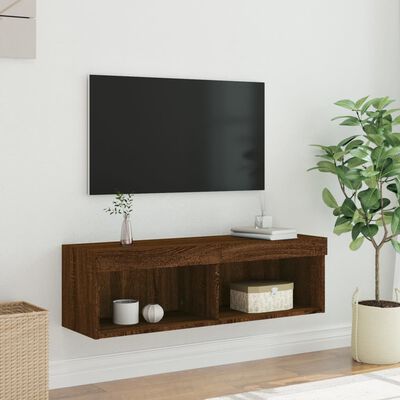 vidaXL TV Cabinet with LED Lights Brown Oak 100x30x30 cm