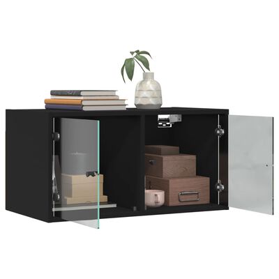 vidaXL Wall Cabinet with Glass Doors Black 68.5x37x35 cm