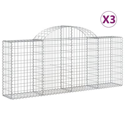 vidaXL Arched Gabion Baskets 3 pcs 200x30x80/100 cm Galvanised Iron