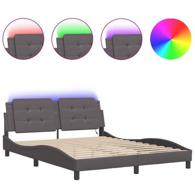 vidaXL Bed Frame with LED without Mattress Grey 160x200 cm