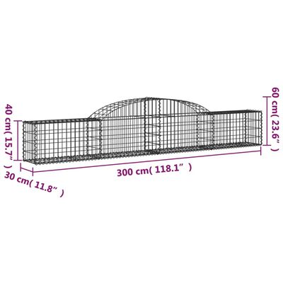 vidaXL Arched Gabion Baskets 11 pcs 300x30x40/60 cm Galvanised Iron