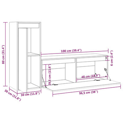 vidaXL TV Cabinets 2 pcs White Solid Wood Pine