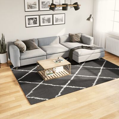 vidaXL Shaggy Rug PAMPLONA High Pile Modern Black and Cream 200x280 cm