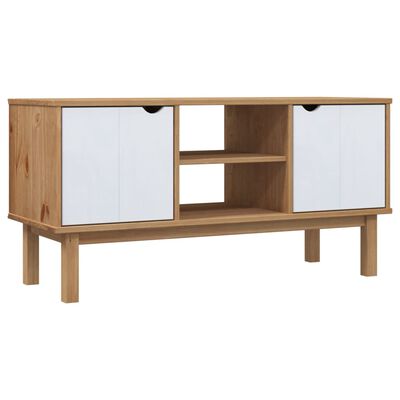 vidaXL TV Cabinet OTTA Brown and White 113.5x43x57cm Solid Wood Pine