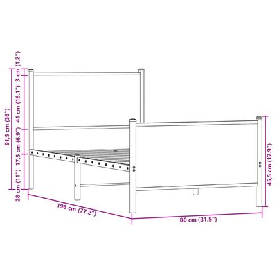 vidaXL Metal Bed Frame without Mattress Smoked Oak 75x190 cm Small Single