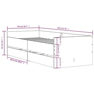 vidaXL Bed Frame without Mattress Brown Oak 75x190 cm Small Single