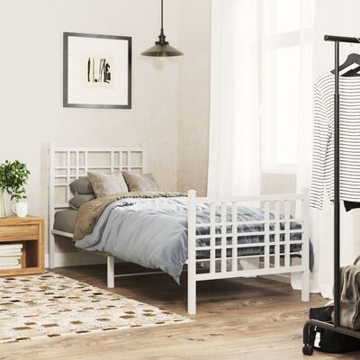 vidaXL Metal Bed Frame without Mattress with Footboard White 75x190 cm Small Single