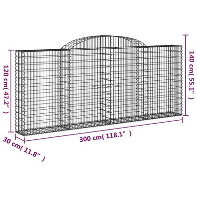 vidaXL Arched Gabion Baskets 11 pcs 300x30x120/140 cm Galvanised Iron