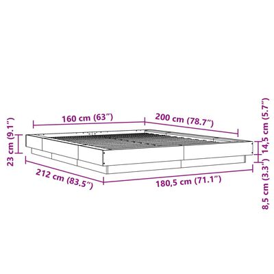 vidaXL Bed Frame without Mattress Grey Sonoma 160x200 cm