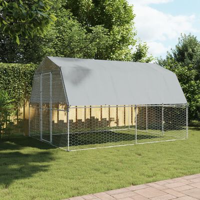 vidaXL Bird Cage with Roof and Door Silver Galvanised Steel