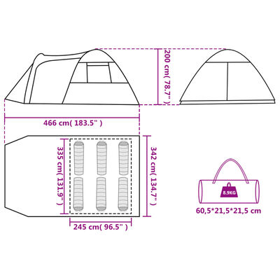 vidaXL Family Tent Dome 6-Person Blue Waterproof