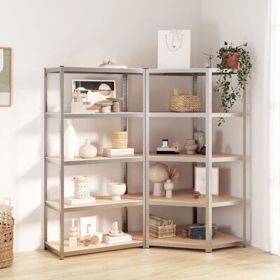 vidaXL 5-Layer Shelves 2 pcs Silver Steel&Engineered Wood