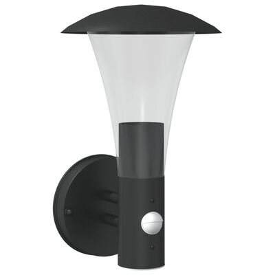 vidaXL Outdoor Wall Light with Sensor Black Stainless Steel