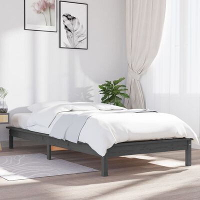 vidaXL Bed Frame without Mattress Grey Single Solid Wood