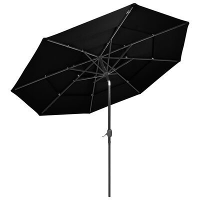 vidaXL 3-Tier Garden Parasol with Aluminium Pole Black 3 m