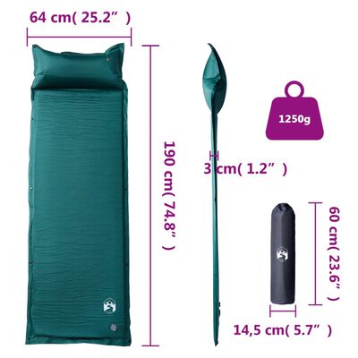 vidaXL Self Inflating Camping Mattress with Pillow 1-Person Green