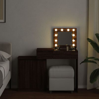 vidaXL Dressing Table with LED Brown Oak 115x37x110.5 cm