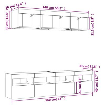 vidaXL 5 Piece TV Wall Units with LED Black Engineered Wood