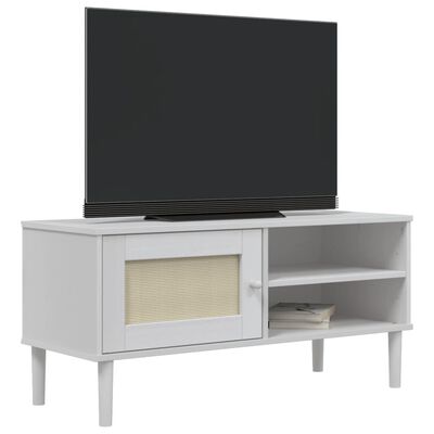 vidaXL TV Cabinet SENJA Rattan Look White 106x40x49cm Solid Wood Pine