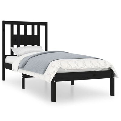 vidaXL Bed Frame without Mattress Black Solid Wood Single