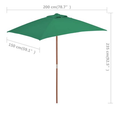 vidaXL Garden Parasol with Wooden Pole 150x200 cm Green