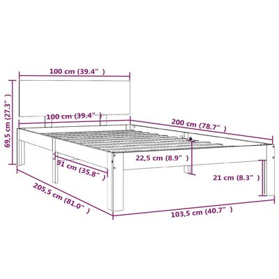 vidaXL Bed Frame without Mattress Honey Brown Solid Wood Pine 100x200 cm