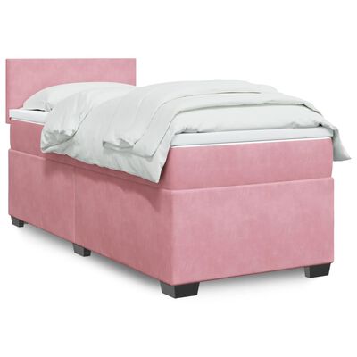 vidaXL Box Spring Bed with Mattress Pink 100x200 cm Velvet