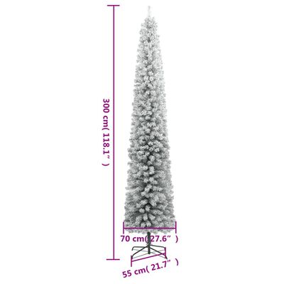 vidaXL Slim Christmas Tree with Stand and Flocked Snow 300 cm PVC