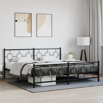 vidaXL Metal Bed Frame without Mattress with Footboard Black 200x200 cm