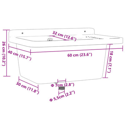 vidaXL Sink Washbasin for Wall Mounting Grey 60x40x28 cm Resin