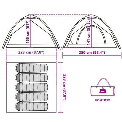 vidaXL Camping Tent Dome 5-Person Blue Quick Release