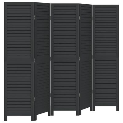 vidaXL Room Divider 5 Panels Black Solid Wood Paulownia