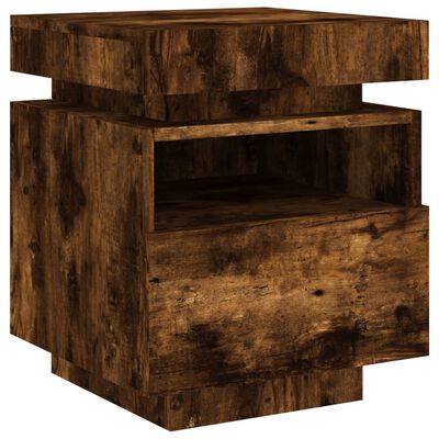 vidaXL Bedside Cabinet with LED Lights Smoked Oak 40x39x48.5 cm