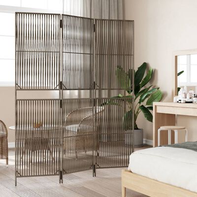 vidaXL Room Divider 3 Panels Grey Poly Rattan