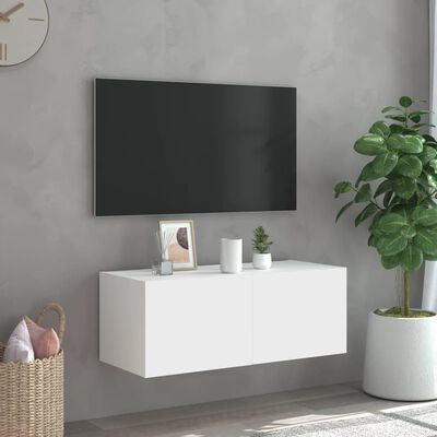 vidaXL TV Wall Cabinet with LED Lights White 80x35x31 cm