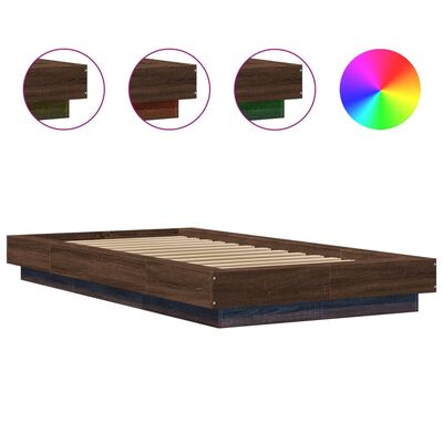 vidaXL Bed Frame with LED Lights without Mattress Brown Oak 75x190 cm Small Single