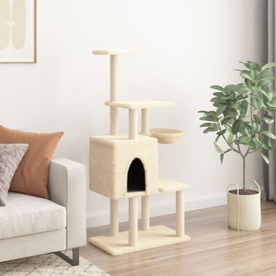 vidaXL Cat Tree with Sisal Scratching Posts Cream 131 cm