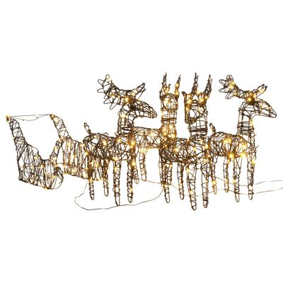 vidaXL Christmas Decoration Reindeers&Sleighs 240 LEDs Warm White Rattan