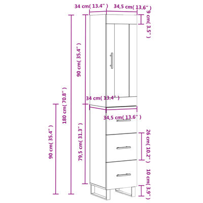 vidaXL Highboard Grey Sonoma 34.5x34x180 cm Engineered Wood