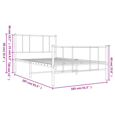 vidaXL Metal Bed Frame without Mattress with Footboard White 100x200 cm