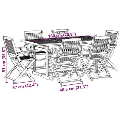 vidaXL 7 Piece Garden Dining Set 180x90x75 cm Solid Wood Acacia