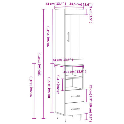 vidaXL Highboard Grey Sonoma 34.5x34x180 cm Engineered Wood