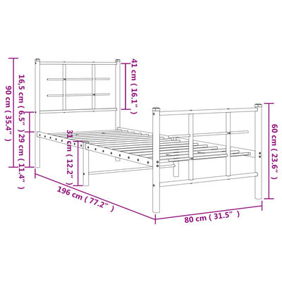 vidaXL Metal Bed Frame without Mattress with Footboard Black 75x190 cm Small Single