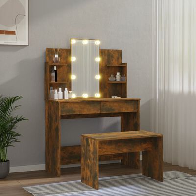 vidaXL Dressing Table Set with LED Smoked Oak Engineered Wood