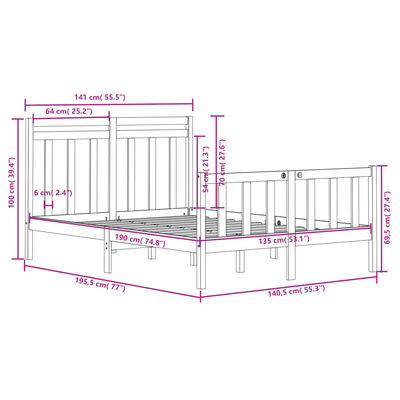 vidaXL Bed Frame without Mattress 135x190 cm Double Solid Wood