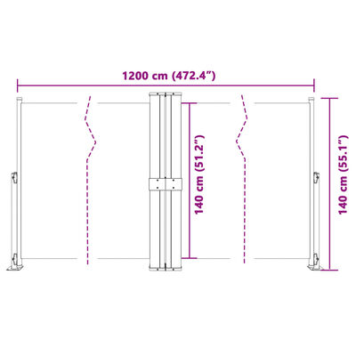 vidaXL Retractable Side Awning Red 140x1200 cm