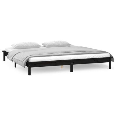 vidaXL LED Bed Frame without Mattress Black 120x190 cm Small Double Solid Wood