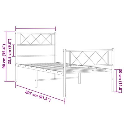 vidaXL Metal Bed Frame without Mattress with Footboard White 100x200 cm