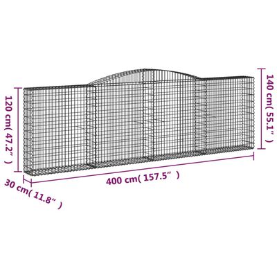 vidaXL Arched Gabion Baskets 4 pcs 400x30x120/140 cm Galvanised Iron